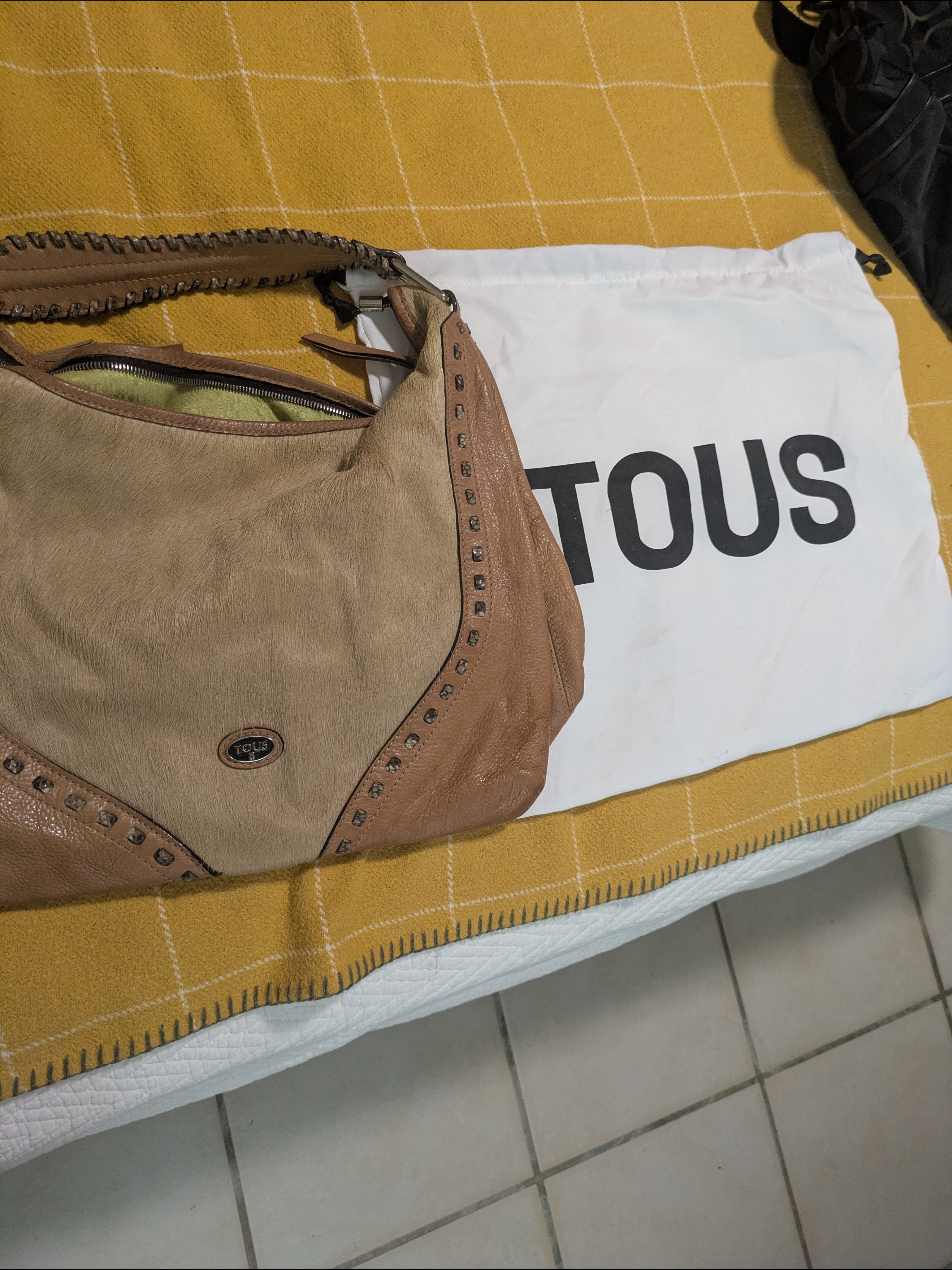 Tous Beige, Animal Print & Tan Leather Shoulder Hobo Bag